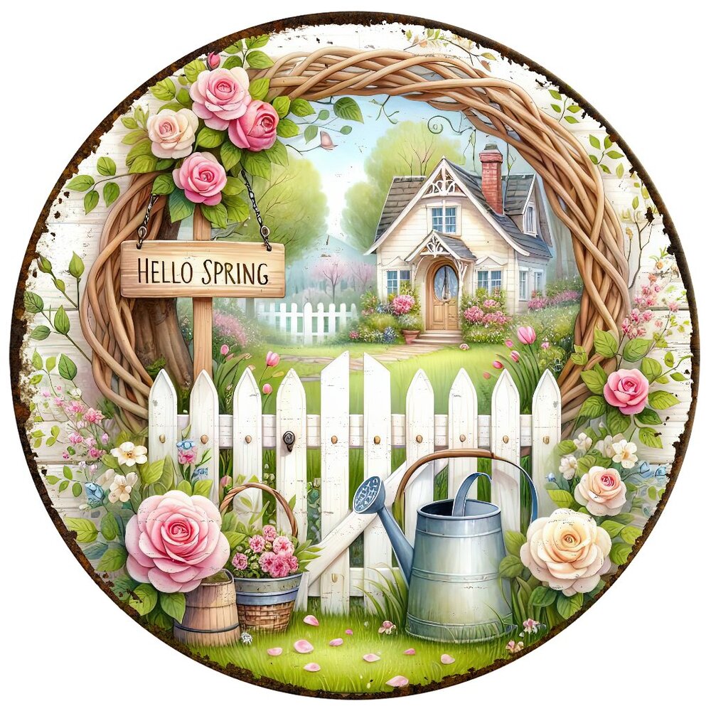 Beautiful Hello Spring Hanging Wood Sign 8"